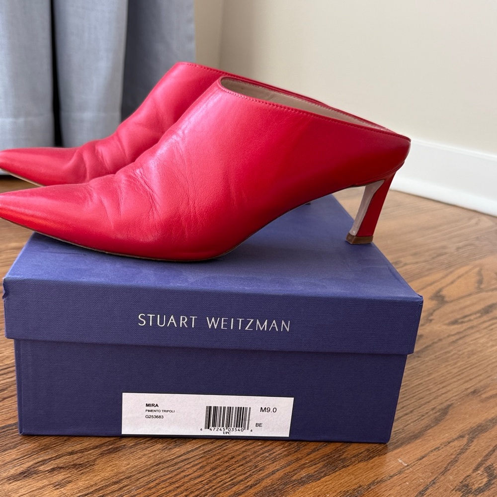 Stuart Weitzman Red Leather Pointed-Toe Mule Heels